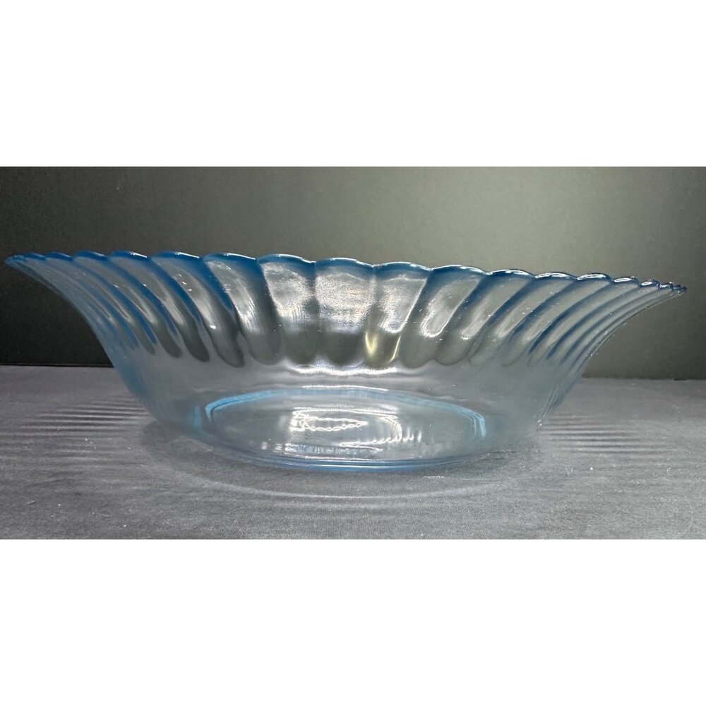 Vintage Colorex Serving Bowl Glass Light Blue Scalloped Edge Brazil 10" DIA